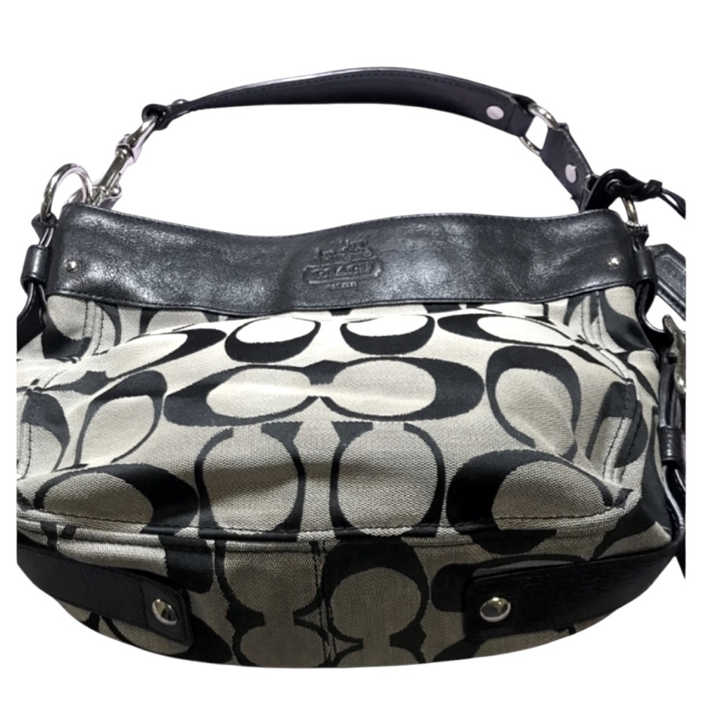 Vintage COACH Black Jacquard Signature C Top Zipper Hobo Bucket Shoulder Bag